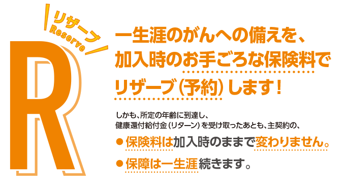 一生涯のがんへの備えを、加入時のお手ごろな保険料でリザーブ（予約）します！