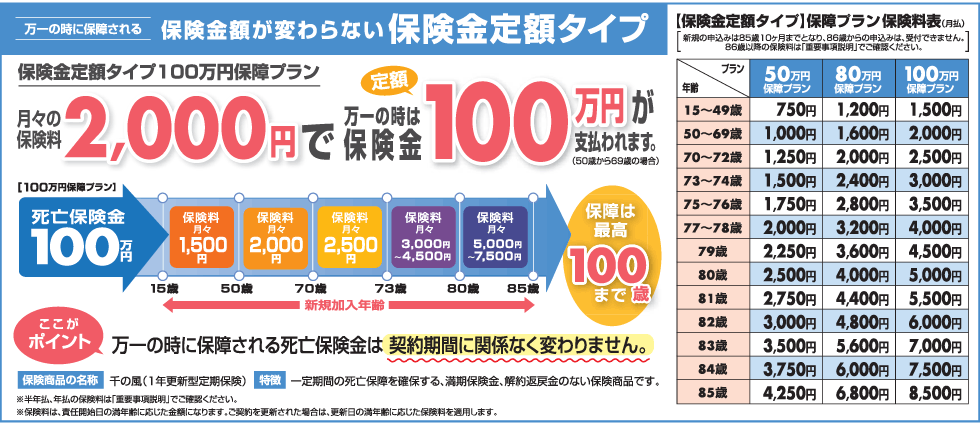 【万一の時に保障される】保険金額が変わらない保険金定額タイプ