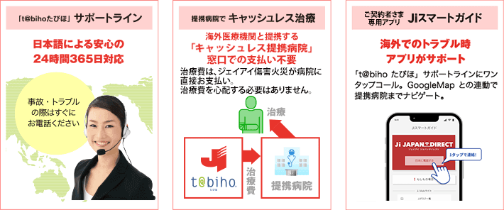 「t@bihoたびほ」サポートライン 提携病院でキャッシュレス治療 ご契約者さま専用アプリJiスマートガイド