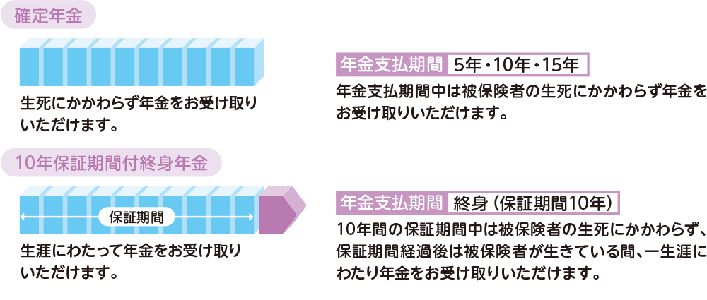 確定年金・10年保証期間付終身年金のイメージ