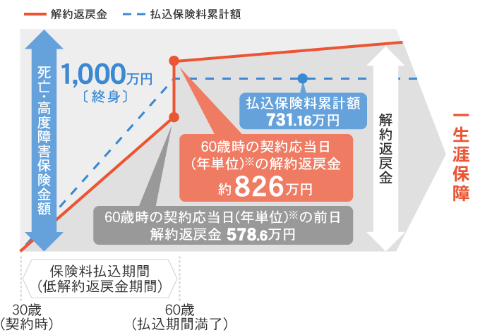 60歳時の契約応当日（年単位）の解約払戻金例