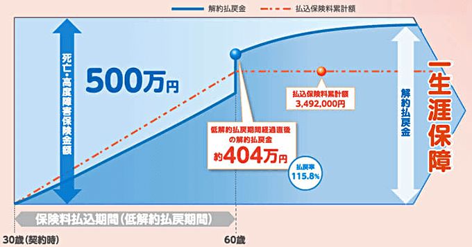 低解約払戻期間経過直後の解約払戻金例