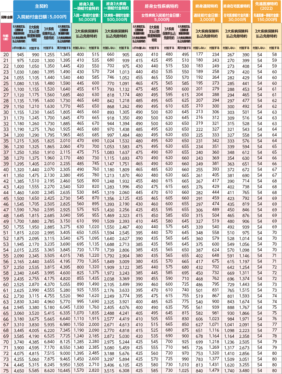 女性 保険料表