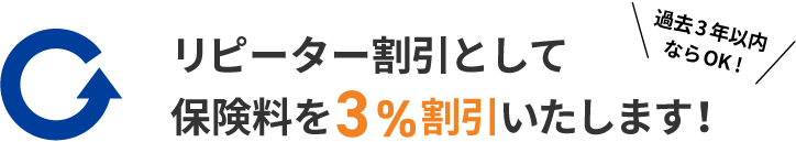 過去3年以内ならOK！リピーター割引として保険料を3％割引いたします！