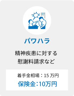 パワハラ 精神疾患に対する慰謝料請求など 着手金相場15万円 保険金10万円