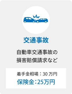 交通事故 自動車交通事故の損害賠償請求など 着手金相場30万円 保険金25万円