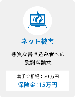 ネット被害 悪質な書き込み者への慰謝料請求 着手金相場30万円 保険金15万円