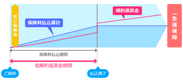 低解約返戻金型終身保険の保険料払込期間と解約返戻金の関係図