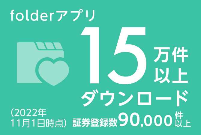 folderアプリ 15万件以上ダウンロード証券登録数90,000件以上（2022年 11月1日時点）