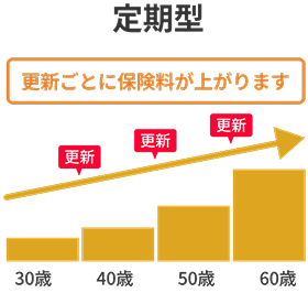 定期型：更新ごとに保険料が上がります